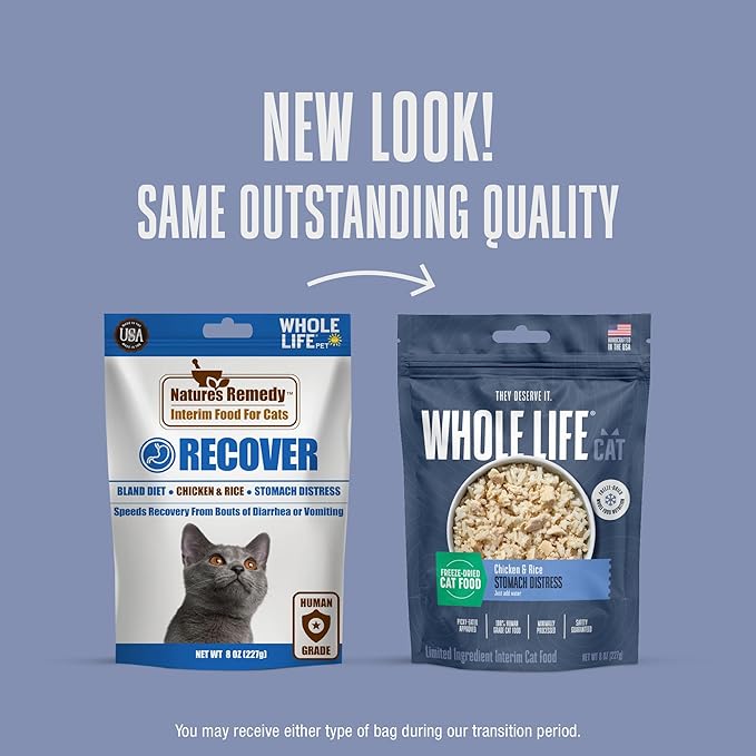 Whole Life Cat Freeze Dried Cat Food - Bland Diet with Sensitive Stomachs, Digestive Support, Anti-Diarrhea & Vomit Remedy – Human-Grade, Quick & Easy Chicken and Rice Meal, Ready in Minutes