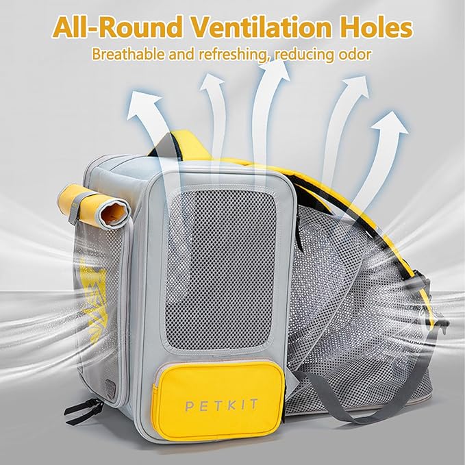 Expandable Pet Backpack, Cat Backpack with Breathable Mesh, Collapsible Soft Cat Travel Bag for Outdoor Hiking, Large Space Dog Backpack(Yellow)