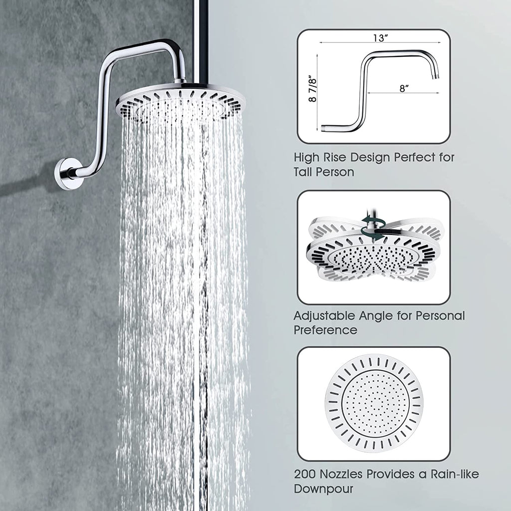 Dual Shower Head With High Rise Arm- Shower System with Valve and Trim Kit