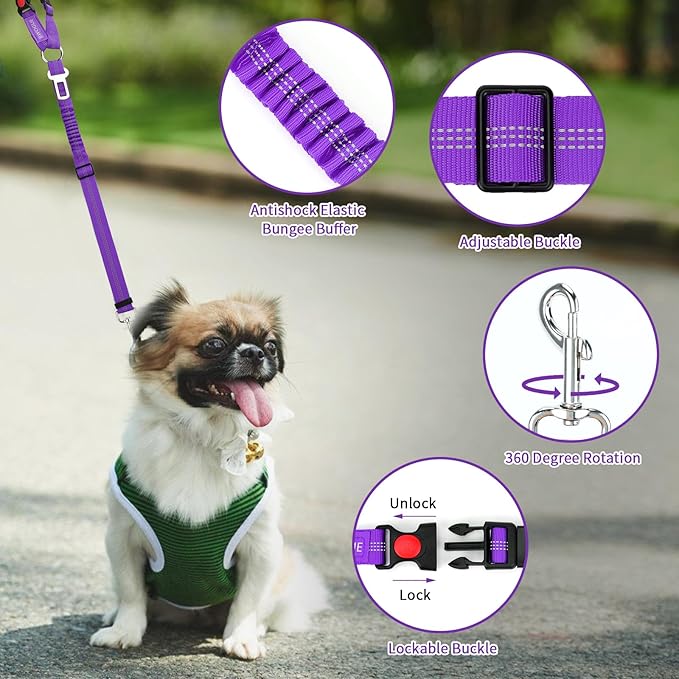 BWOGUE 2 Piece Dog Seat Belt for Car with Elastic Bungee Buffer Safety Seatbelt Car Headrest Restraint Wear Adjustable Metal Buckle Harness in Vehicle Travel for Pet