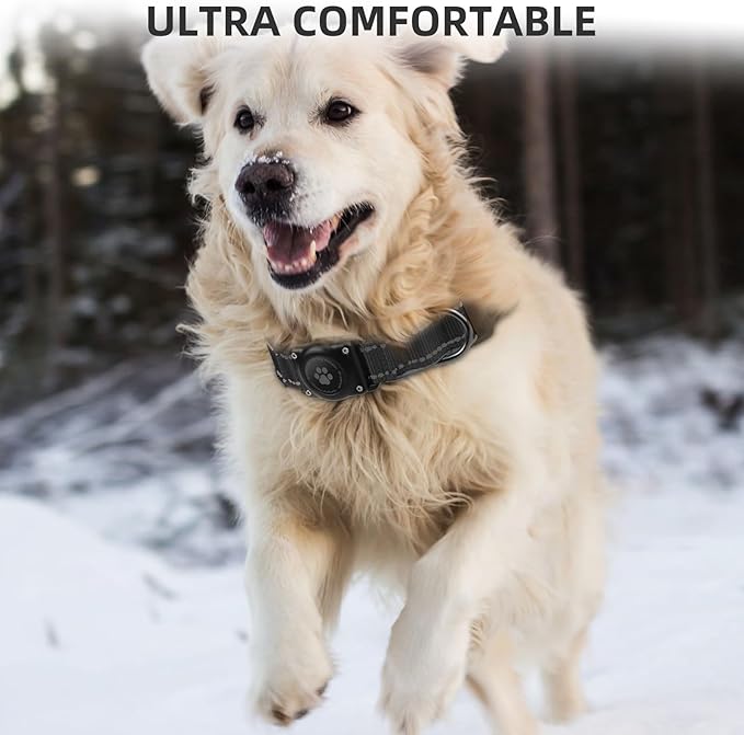 Airtag Dog Collar - 100% Waterproof Air tag Dog Collar Holder for Apple AirTag, Reflective, Soft Padded, Everlasting, GPS Dog Collar for Small Medium Large Dogs (Black, XL)