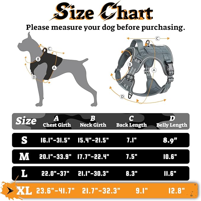 rabbitgoo Dog Harness for Large Dogs No Pull, Tactical Service Pet Vest with Molle and Control Handle, Adjustable and Reflective Military Harness for Easy Walking and Training, Grey, XL