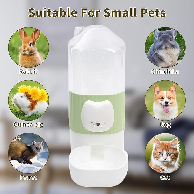 Rabbit Water Bottle, 800ml/28oz Hanging Automatic Water Dispenser for Cage, Ferret Bunny Guinea Pig Water Bowl,Suitable for Small Animal (Green, 800 ml/28 oz)