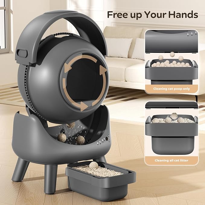 Self Cleaning Litter Box,Automatic Cat Litter Box for Multiple Cats,Robot with APP Control,Smart Dual Safety Protection,Odor-Free Waste Disposal Includes Trash Bags,Grey S20