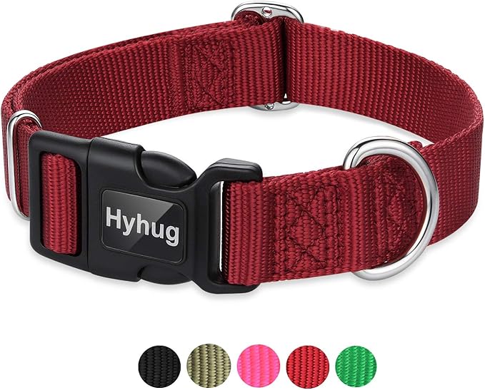 Hyhug Dog Collar with Quick Release Buckle, Nylon Adjustable Durable Cute Pet Collars for Medium Dogs, Boy and Girl(Medium, Red)