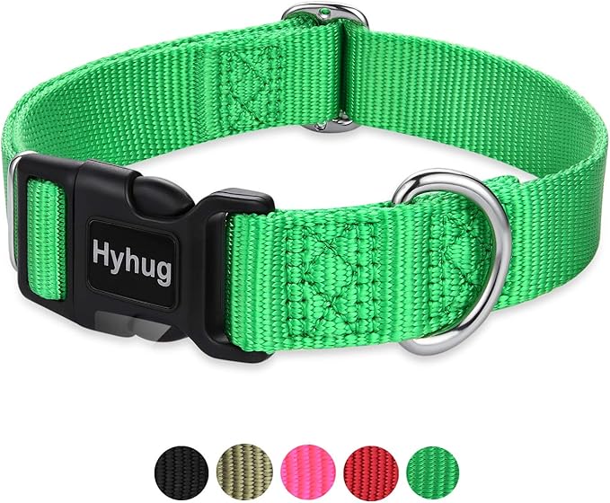 Hyhug Pets Classic Regular Heavy Duty Nylon Dog Collar with Easy Attach and Removal Buckle. (Medium, Lime Green)