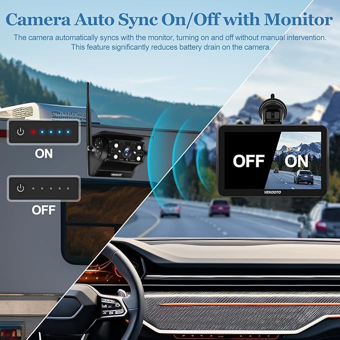 2 Magnetic Solar Wireless Backup Camera with 7'' IPS Touchscreen, 15,000mAh Rechargeable, Auto Sleep, No Wiring, 1080P Night Vision Wireless Backup Camera for Trucks, RV, Trailer, Camper VEKOOTO VK7-2
