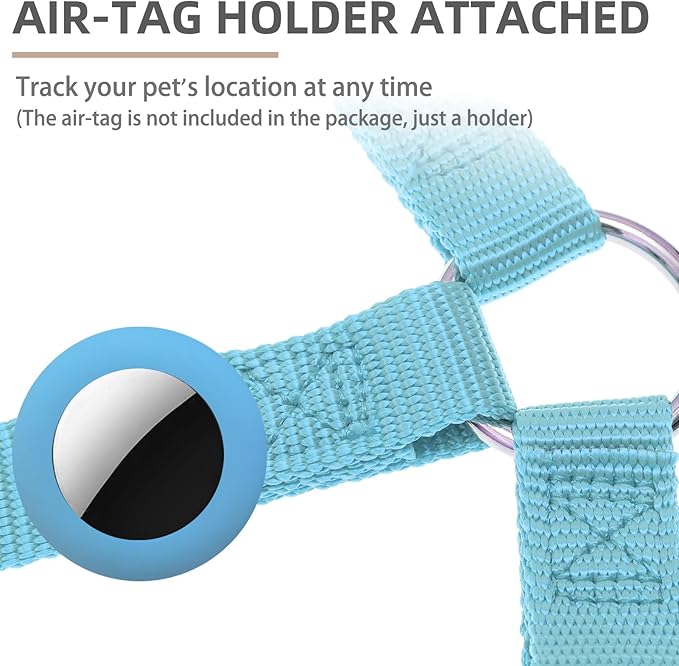 PUPTECK No Pull Dog Harness Soft Adjustable Basic Nylon Step in Puppy Vest Outdoor Walking with ID Tag and A-ir Tag Case, Sky Blue, M