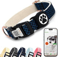 Dog Collar with Waterproof AirTag Holder & Anti-Lost QR Code, Cute Bling Warpping Adjustable Width for Small Medium Large Pet (Blue, M)
