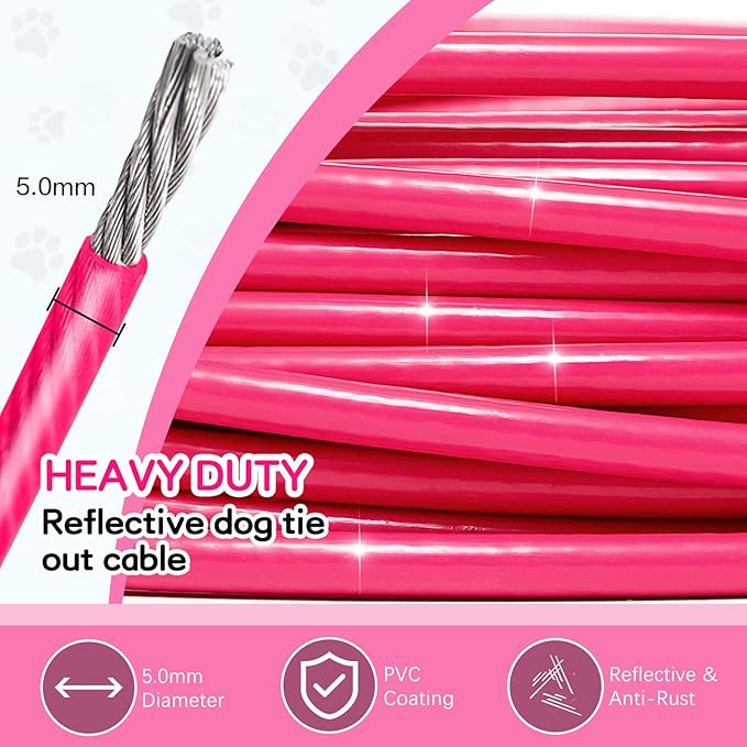 Tie Out Cable for Yards - Heavy Duty, Chew Proof, 10FT for Large Dogs Up to 250lbs