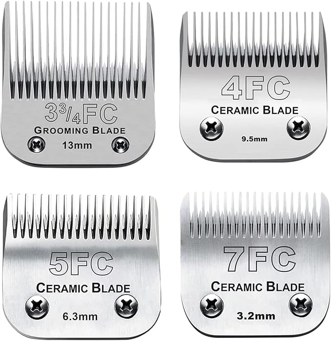 4PACK Dog Grooming Clipper Replacement Blades Compatible with Andis Pet Clipper/Oster A5/Wahl KM Series Dog Clipper,Ceramic Blade & Stainless Steel Blade (#3FC+4FC+5FC+7FC)
