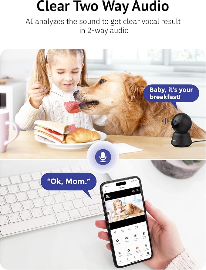 Hugolog 2K 3MP Indoor Pan/Tilt Security Camera with Auto-Focus,Ideal for Baby Monitor/Pet Camera/Home Security,Starlight Color Night Vision,Human/Pet AI,US Cloud,Compatible with Alexa