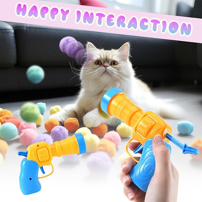 21Pcs Cat Ball Toy Launcher - Includes 20 Colorful Plush Cat Balls and Exciting Launcher Set，Funny Interactive Cat Toys for Bored Indoor Adult Cats, Cute Kitten Kitty Toys