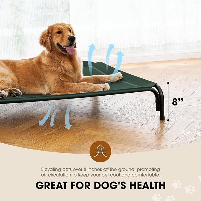 Elevated Dog Bed, Raised Outdoor Pet Cot for Extra Large Sized Breeds, Portable Cooling Hammock With Breathable & Washable Mesh, Indoor & Outdoor Use, Skid-Resistant Feet