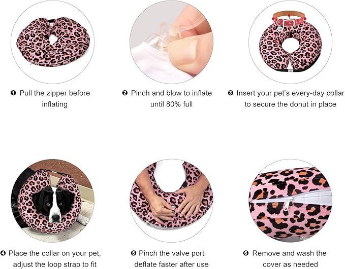 CuteBone Inflatable Dog Cone with Removable Soft Fleece Covers for Small/Medium/Large Dogs and Cats Neck Donut Collar After Surgery GWB10L