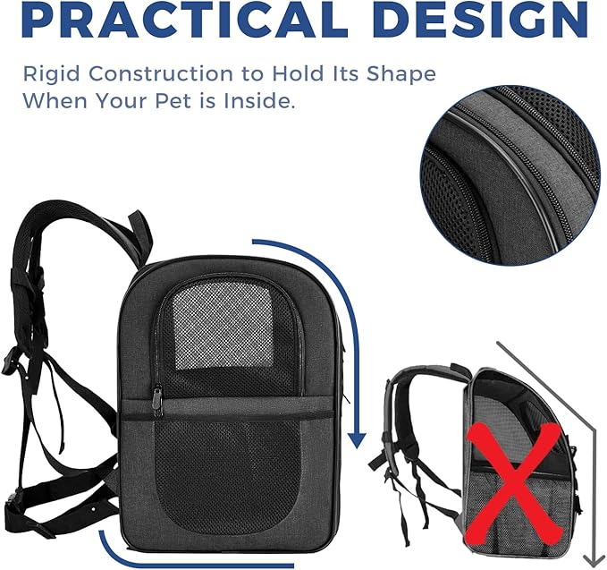 Apollo Walker Dog & Cat Carrier Backpack for 4-15lb Pets - Ventilated Safe Design with Padded Back Support, Breathable Mesh Pet Backpack for Hiking, Travel, Outdoor (Black)