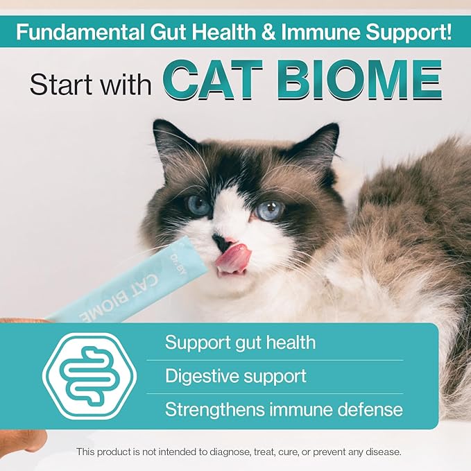 Dr.by CAT BIOME Cat Probiotics - Digestive & Gut Support for Cats, Diarrhea Relief, Immunity Booster with Lactiplantibacillus plantarum Lickable Formula Individually Packaged