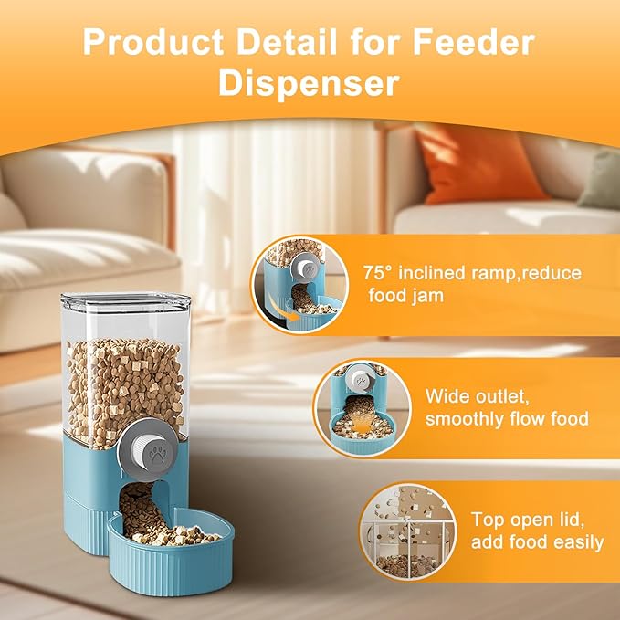 Auto Gravity Food Dispenser for Cage Hanging, 41OZ Capacity Hanging Automatic Pet Cage Feeder, Food Bowl for Cats Dogs Rabbit Ferret Chinchilla Bird Hedgehog Guinea Pig (Blue)