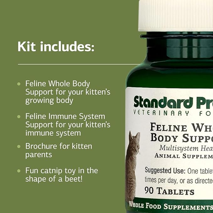 Standard Process Kitten Kit - Overall Health Kit for Feline Whole-Body Support - Feline Immune System Support Supplements - Wellness Supplements to Support Kitten Health & Growth - Includes Catnip Toy