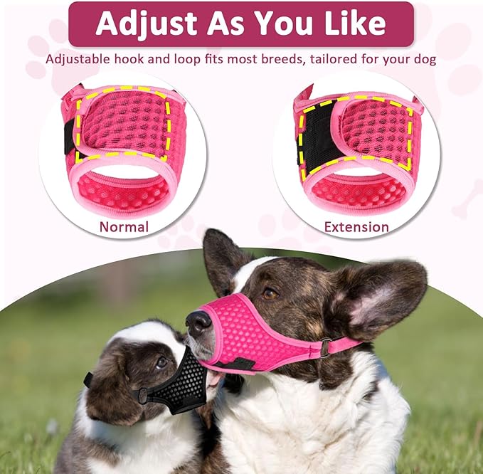 LUCKYPAW Soft Muzzle for Small Medium Sized Dogs, Dog Muzzle to Prevent Biting Chewing, Adjustable Breathable Mouth Guard for Grooming Walking Training(Hot Pink, XS)