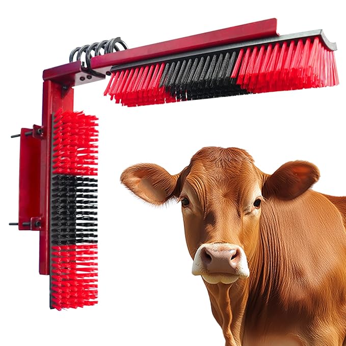 Livestock Scratch Brush With Spring Iron Holder，Animal Back Scratching Brush For Cow,Cattle,Sheep, Horses,Pigs，Massage Grooming Tool