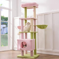 Gardner Pet 65in Heavy Duty Cat Tree Tower for Large Cats, Multi-Level Cat Furniture with Replaceable Sisal Scratching Post, Hammock | Extra-Large Platform & Condo (Pink&Green, Basic φ:2.84")