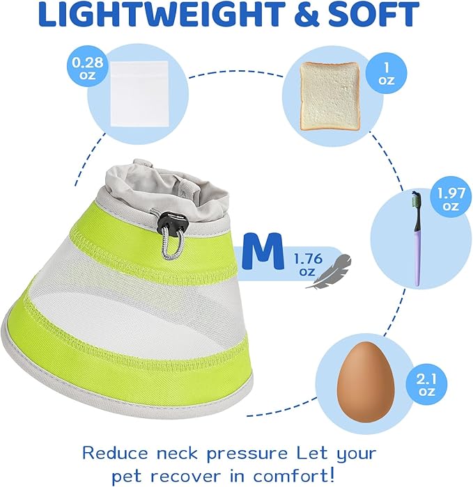 Breathable Air Mesh Cat Cone Collar Soft to Stop Licking, Adjustable, Foldable Lightweight Kitten Cones After Surgery Recovery for Cats & Kittens (Yellow Green,M)