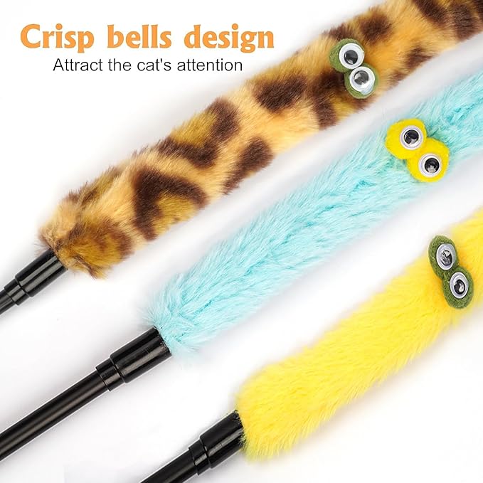 Cat Toys for Indoor Toys,Rainbow Cat Wand Toys,Feather Flips Plush Ball Cat Toys,Interactive Feather Toy for Teaser Play and Chase Exercise with Kitten 6 Pack