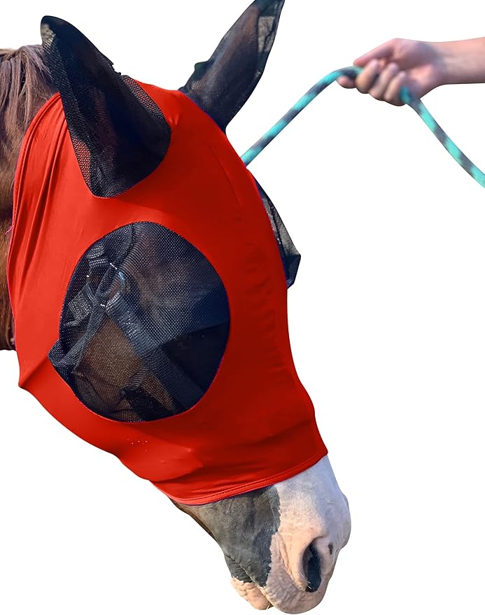Horse Fly Mask - Arab Equine Fly Mask with Full Coverage for Eye & Ear - Stretchable, UV & Sun Protection Flymask for Horses, Ponies & Mini Horses - Horse Face Cover for Pasture & Trail - Orange