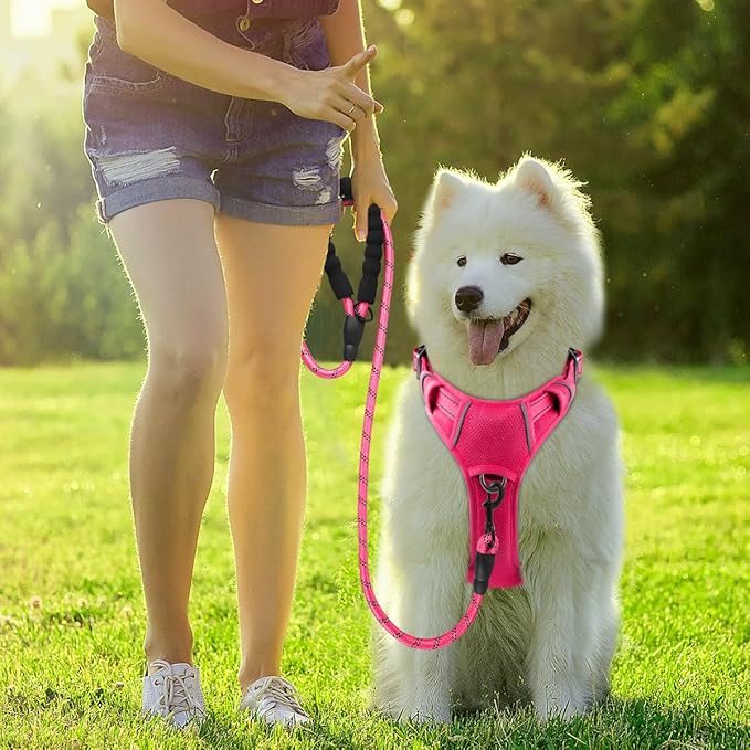 BARKBAY Dog Harness No Pull with ID Tag Pocket - Heavy Duty, Reflective, Easy Control for Large Dogs(Pink,XL)