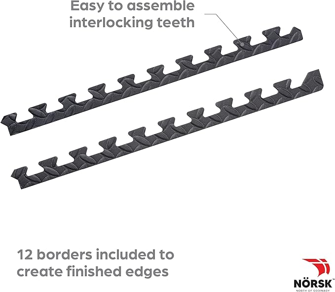 Norsk Foam Floor Gym Mats with Interlocking Tiles, .47" Thick, 24"x24", 18-Pack, 72 Square Feet, Diamond Plate Design, Grey