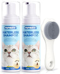 Waterless Cat Shampoo with Cat Brush - No Rinse Foam Dry Shampoo | Deep Cleansing Relieves Itchy Skin & Shedding | Gentle, pH-Balanced for Kittens Sensitive Skin | Specifically for Cat Bath | 7 oz*2