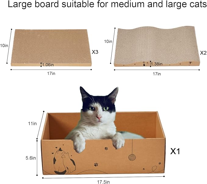 Cat Scratcher Cardboard Scratch Pad Box for Indoor Cats,5pcs Scratching Board Bed Reversible Durable,with Catnip