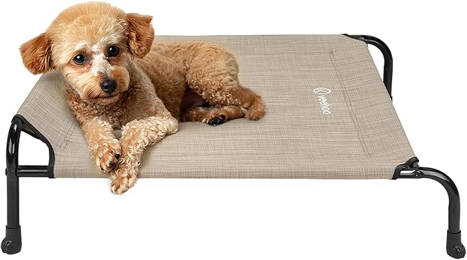 Veehoo Original Elevated Dog Bed - Outdoor Raised Cot for Small Dogs, One-Sided Raised Headboard Cooling Pet Sleeping Training Cot, Non-Slip & Breathable, M, CWC2417A