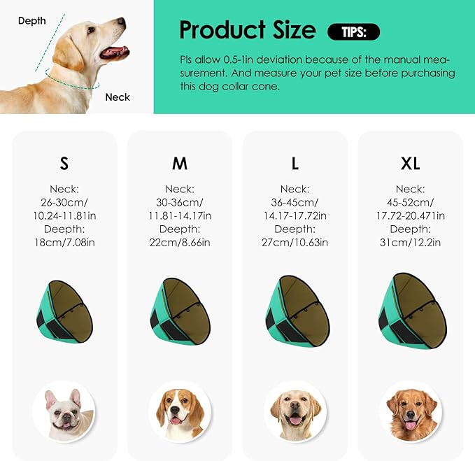Large Dog Soft Cone Recovery Collar, Comfortable Dog Head Cone Collar for Large Dogs, Pet Surgery Cone Soft Neck Protector, Green L