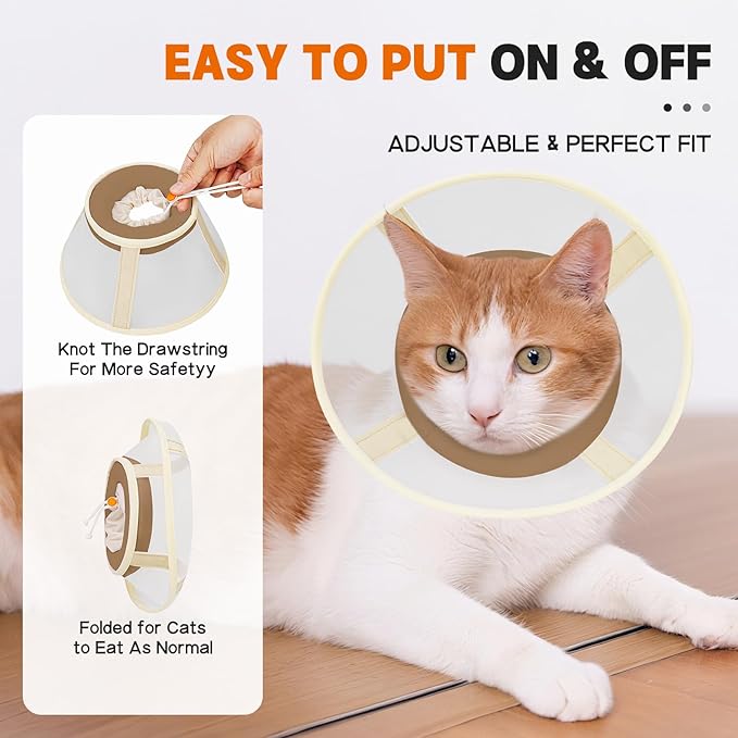 Cat Cone Collar Soft- Adjustable Comfortable Air Mesh Recovery Cone After Surgery to Stop Licking and Scratch, Alternative to Plastic Elizabethan Collar for Cat, Whiskers Freedom (Brown, S)