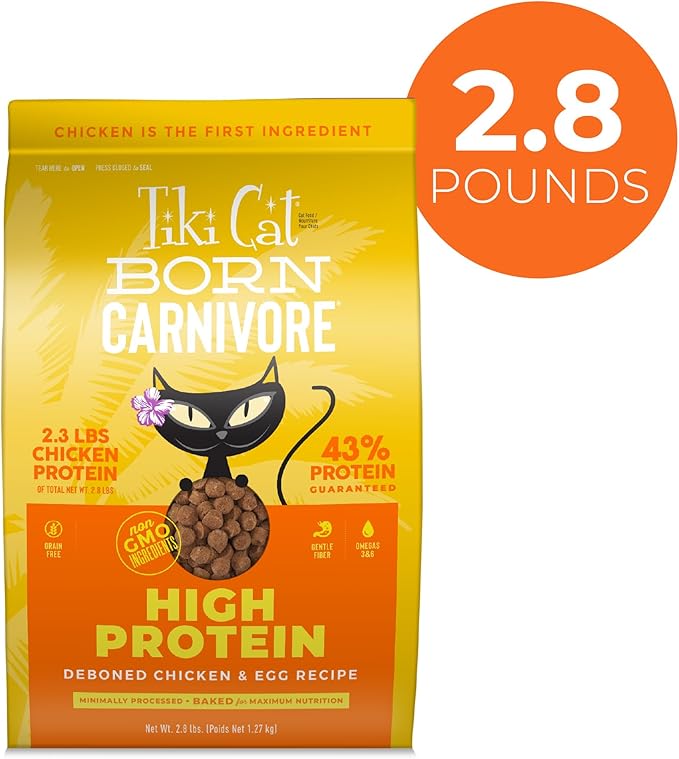 Tiki Cat Born Carnivore High Protein Dry Cat Food, Deboned Chicken & Egg, 2.8 lbs. Bag
