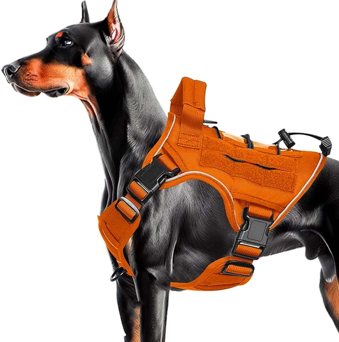 Heavy-Duty Tactical Dog Harness for Large Dogs, No Pull Adjustable Reflective Pet Vest with Molle System, K9 Military-Grade Control for Service Training, Outdoor & 10+ Breeds, Orange, Medium
