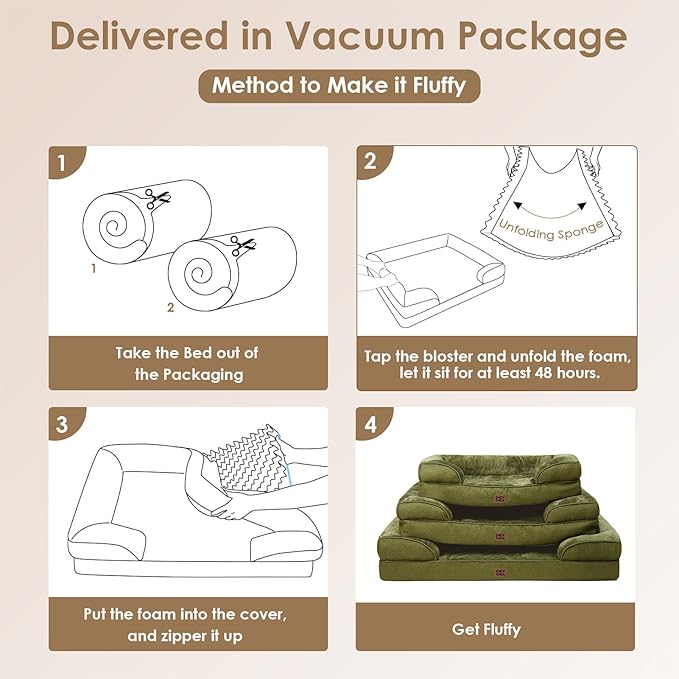 EHEYCIGA Orthopedic XXL Dog Bed for Extra Large Dogs, Waterproof Memory Foam Couch Bed with Sides, Non-Slip Bottom, Washable Removable Cover,Olive Green