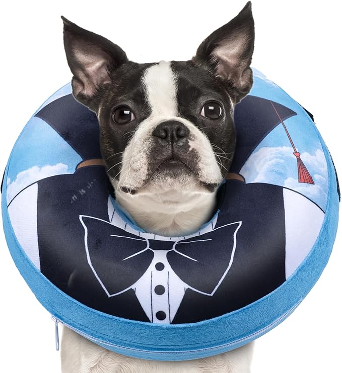 CuteBone Inflatable Dog Cone with Removable Soft Fleece Covers for Small/Medium/Large Dogs and Cats Neck Donut Collar After Surgery GWB13L
