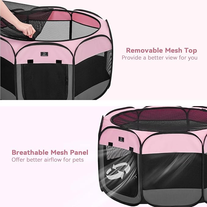 A4Pet Playpen for Dogs Indoor, 49” Dog Playpen Indoor with Bowl, Suitable for Puppies, Kittens, and Small Animals, Removable Zipper & Mesh Panel(19”W × 12”H)