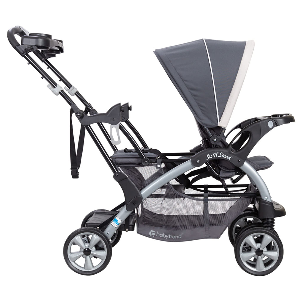 Baby Trend Double Infant and Toddler Stroller w/ Harness and Basket, Sit N' Stand, Stormy - Convertible Twin and Tandem Strollers for Babies