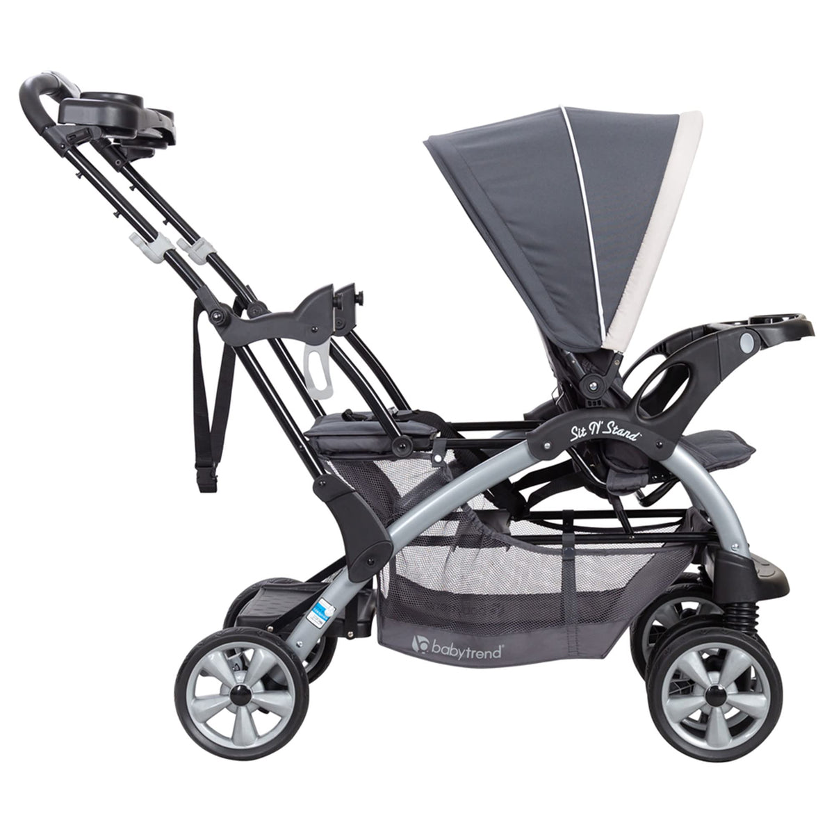 Baby Trend Double Infant and Toddler Stroller w/ Harness and Basket, Sit N' Stand, Stormy - Convertible Twin and Tandem Strollers for Babies