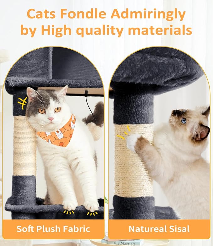 Cat Tree Large Cat Tower Tree 68" Multi-Level Cat Tower for Indoor Cats with Sisal Scratching Posts, Widen Cat Perche, Square Hammock, 2 Widen Condos, Scratching Posts, Grey