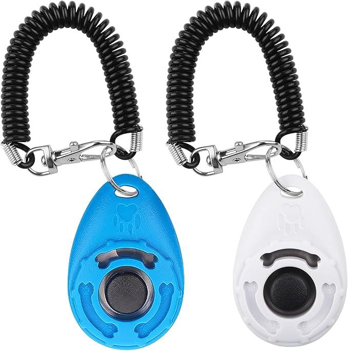 Dog Clicker for Training, 2 Pack Dog Training Clicker, Clicker Dog Training with Wrist Strap, Pet Training Clicker, Perfect for Dog Cat Puppies Behavioral Training (Blue and White)