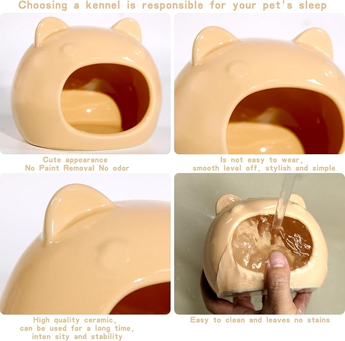Ceramic Hamster Hideout Hamster House Guinea Pigs Hideout Accessories Hamster cage Accessories Chinchillas Hedgehogs Den and Small Pet Habitats (Orange)