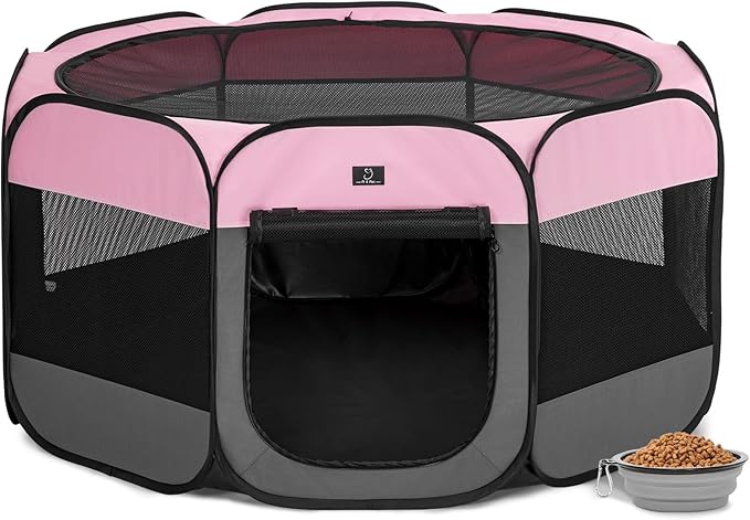 A4Pet Playpen for Dogs Indoor, 49” Dog Playpen Indoor with Bowl, Suitable for Puppies, Kittens, and Small Animals, Removable Zipper & Mesh Panel(19”W × 12”H)