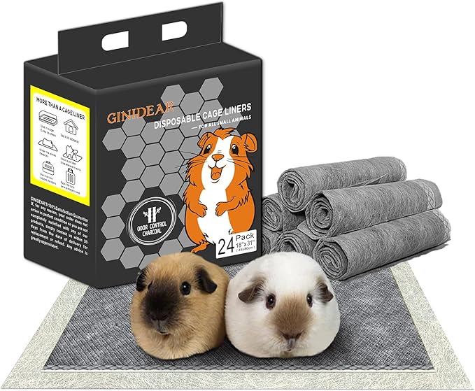 Guinea Pig Bedding, Disposable Guinea Pig Cage Liners, Charcoal Odor Controlling Absorbent Waterproof Pee Pads for Rabbits, Hamster and Other Small Animals. 18''x31'',24 Count
