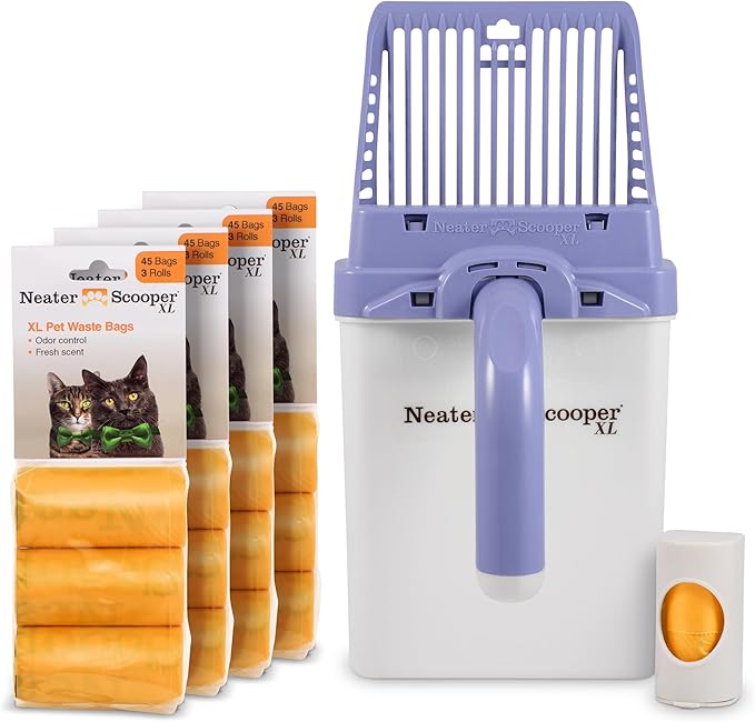 Neater Pet Brands Neater Scooper XL Cat Litter Scoop, 195 Refill Bags – Extra-Large Capacity Mess-Free Cat Litter Scooper with Bag for Large & Multiple Cats, Spill-Proof Litter Box Scooper with Holder