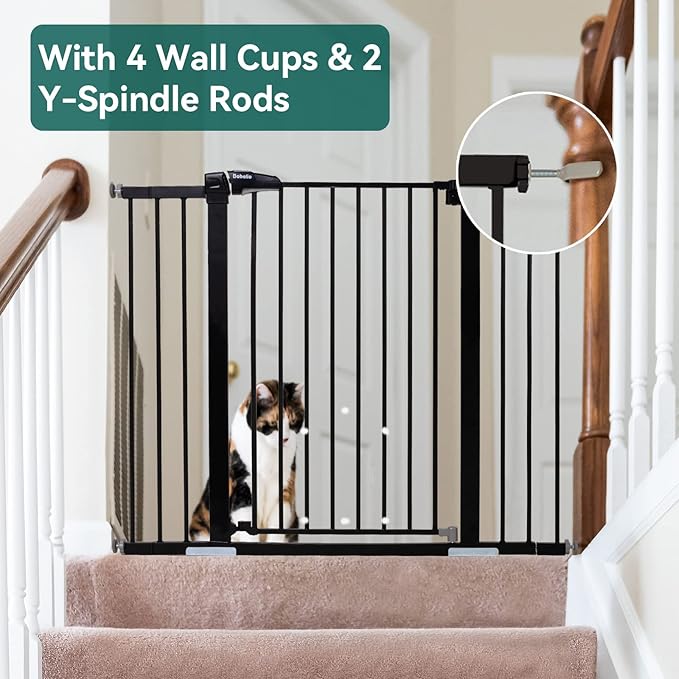 BABELIO 36" Tall Baby Gate, 29-48" Auto-Close & Pressure Mounted, Black Steel Dog Gate for Stairs & Doorways